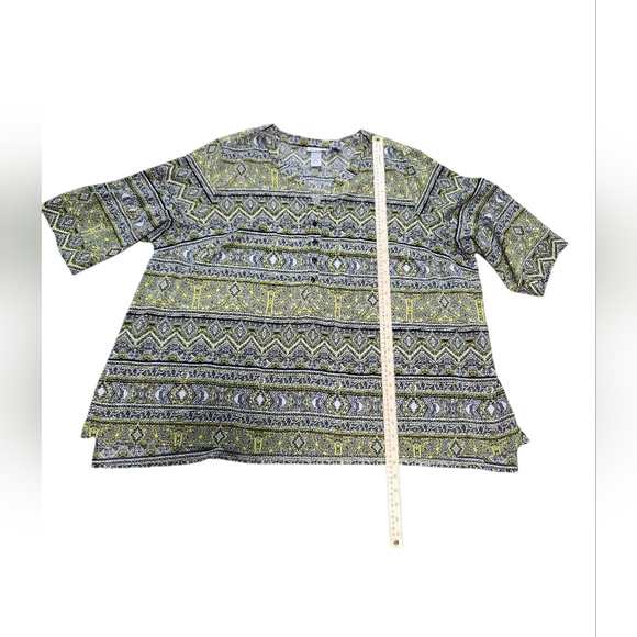 Catherines Yellow and Black Geometric Tunic 3/4 Sleeve. - Picture 3 of 5